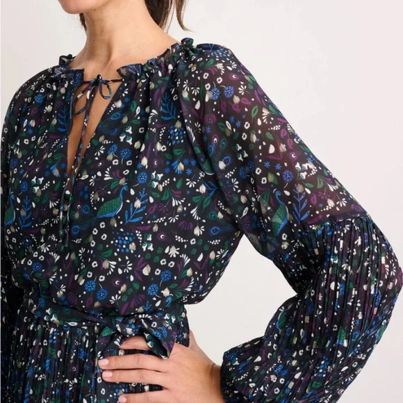 UNTUCKit Midi Paloma Black Gold Peacock Dress Size 12 - Picture 3 of 11